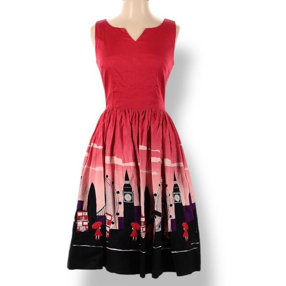 Collectif x ModCloth Candice London Border Print Fit and Flare Retro Dress Small - Picture 1 of 11